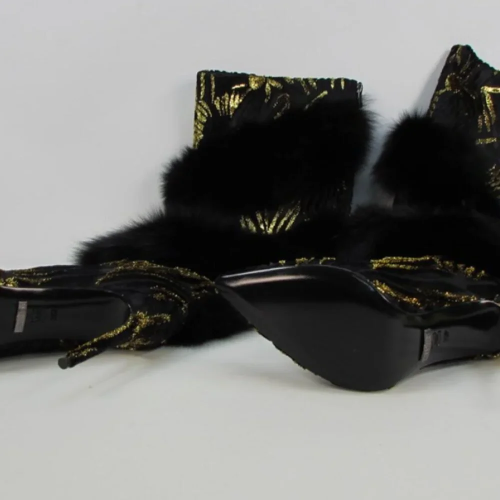 Jennifer Le BLK GLD X (RUNWAY) Thigh Boots RETAILS $1,150 REAL LEATHER & FOX FUR